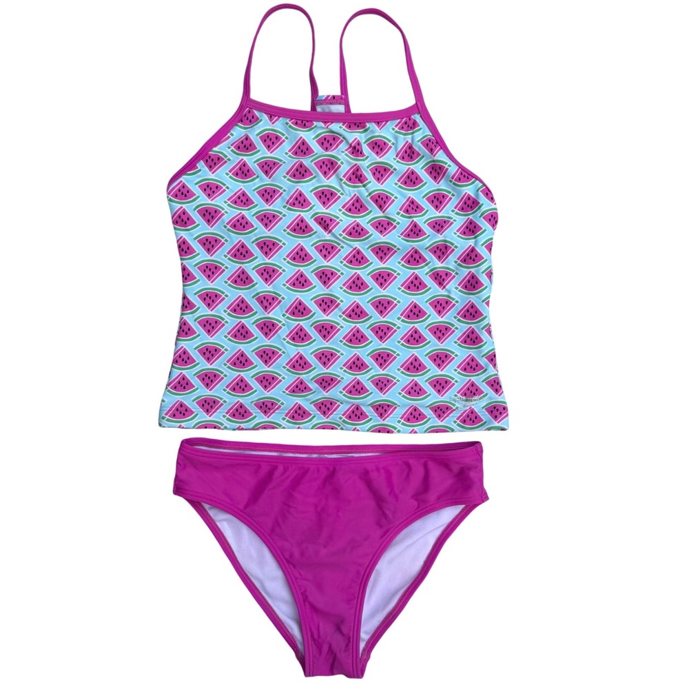 Speedo Tankini Set Watermelon Print Pink Blue Sporty Summer Fruitcore Sz 14 - Picture 1 of 15